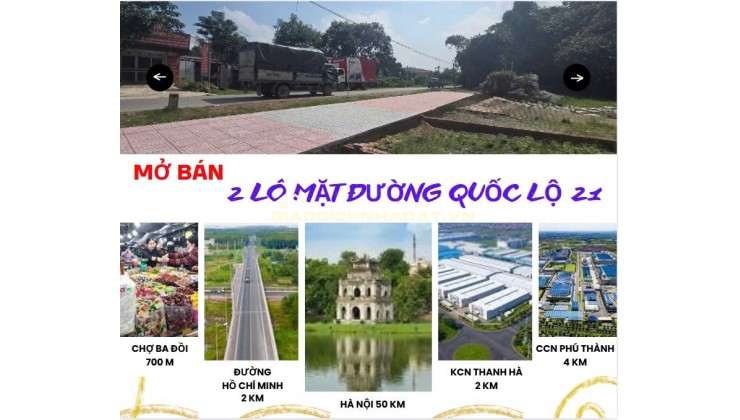 Duy nhất 2 lô mặt đường QL21- thị trấn ba đồi, lạc thủy, hòa bình 1,5tyr /1 lô - 134m